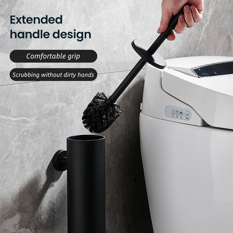 SteelClean Luxus-Toilettenbürste mit Wandhalterung – Schwarzes Edelstahldesign