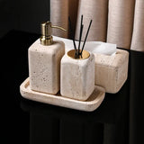 Travertine Élégance Badezimmer-Set – 6-teiliges Luxus-Set aus Beige Naturstein für Zuhause & Hotel