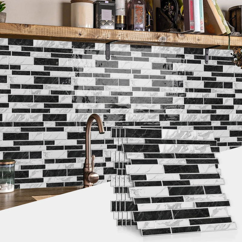 LuxeMarmer Marmoroptik Wandaufkleber Schwarz-Weiß – Selbstklebende, Wasserfeste Fliesenfolie (1–12 Stück)