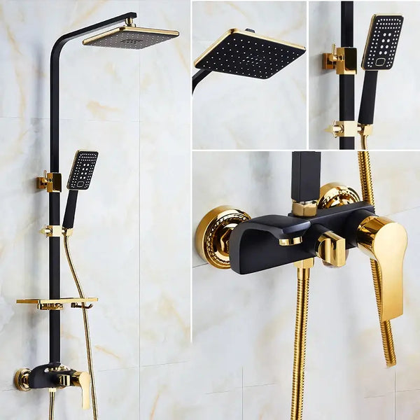 Thermostatische Doucheset – Geborsteld Goud | Messing & ABS | Verstelbare Hoogte | 20 Inch Vierkante Douchekop