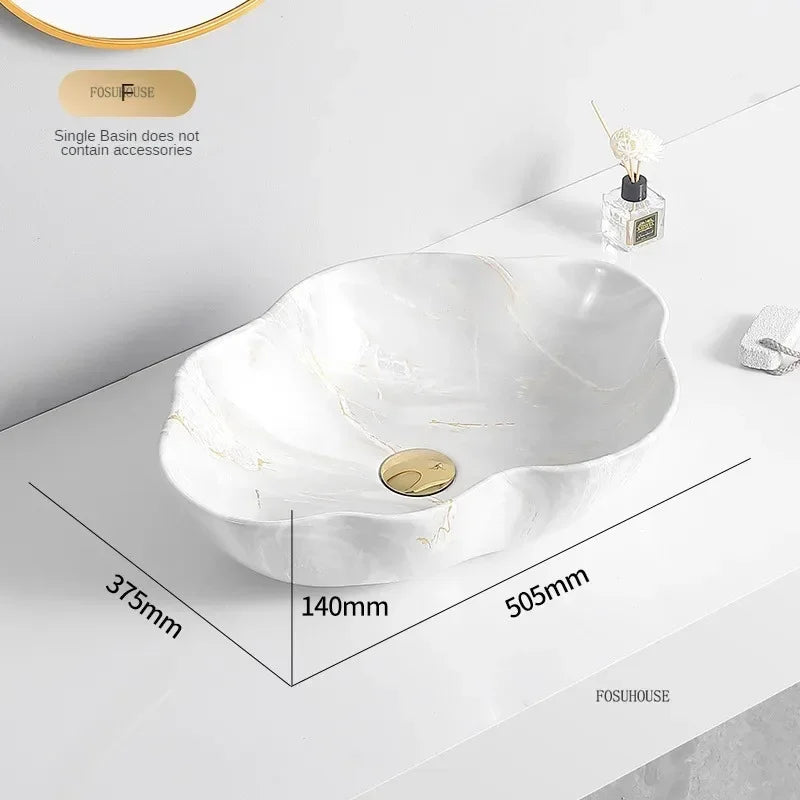 Ovales Keramikwaschbecken mit Marmormuster – Tischmodell | Leichtes Luxusdesign | 12L