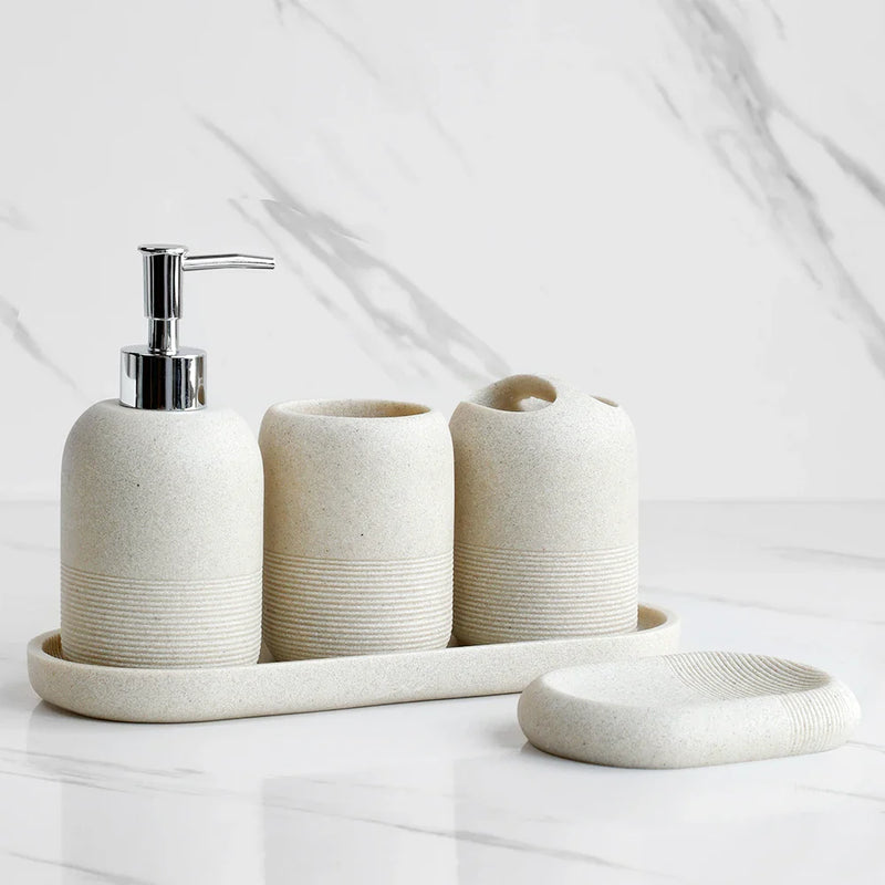 5-teiliges Badezimmer-Accessoire-Set | Beige & Grau