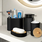 NoirLuxe Badezimmer Set – Schwarzes Badezimmer-Accessoire-Set mit Seifenspender & Zahnbürstenhalter