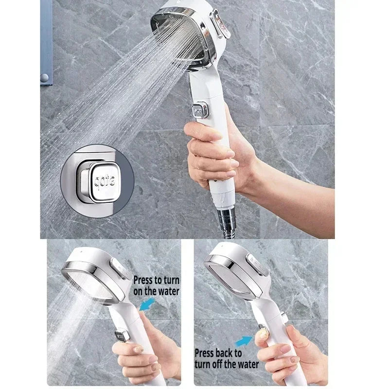 Duschkopf mit 3 Positionen | Hoher Druck | Wassersparend | Chrom-Finish