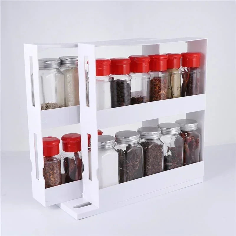 TurnEasy 2-stufiges drehbares Gewürzregal – Multifunktionales Organizer-Regal für Küche und Bad