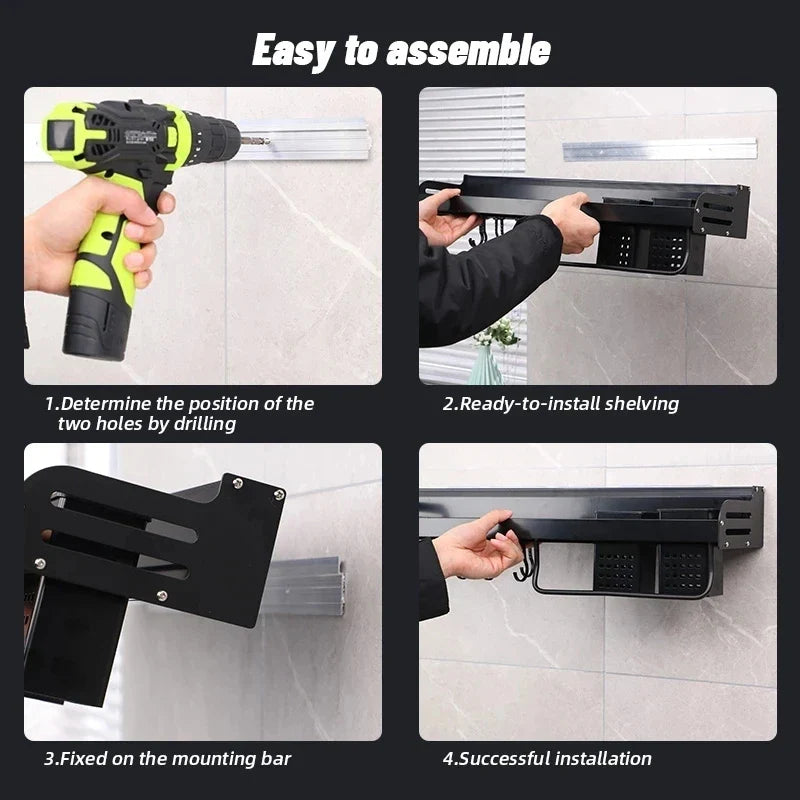 Metalen Keukenwandplank – Zelfklevend & Schroefbaar | Antislip Golfpatroon | Inclusief Montageaccessoires