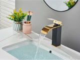 GoldCascade Waschtischarmatur – Gebürstete Goldarmatur für Waschbecken | Eleganter Wasserfallauslauf | Einhebel-Mischbatterie aus Edelstahl