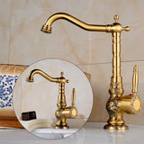 Antiker Messing-Waschtischhahn – Graviert | Einhebelmischer | Warmes und kaltes Wasser