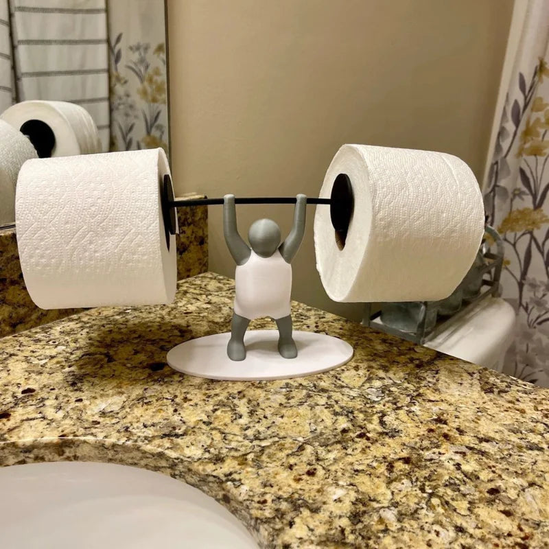 Grappige Gewichtheffer Toiletrolhouder – 3D Geprint | Staand Model | Grijs/Wit/Zwart