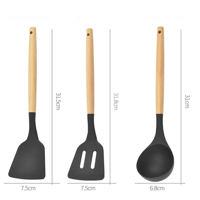 ChefEase – 12-delige Siliconen Keukengerei Set met Houten Handvat