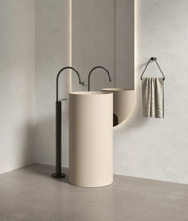 Einfaches rundes freistehendes Waschbecken – Mattweiß | Integriertes Design