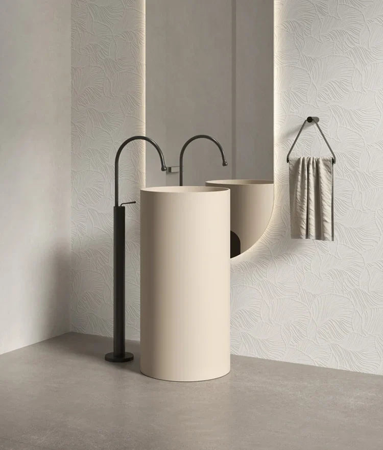 Einfaches rundes freistehendes Waschbecken – Mattweiß | Integriertes Design