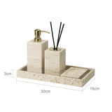 TraveraStone Luxury Travertin Badezimmer-Accessoires Set – Elegantes Naturstein Bad-Set mit Seifenspender, Zahnbürstenhalter & Tablett