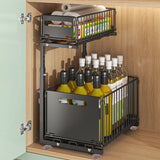 Ausziehbarer Küchen Unterschrank Organizer 2 Ebenen – L-förmiger Spülenschrank Korb | Stauraum Maximieren | Stahlregal