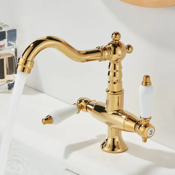 Antiker Messing-Wasserhahn im Industriestil, Einloch-Doppelgriff