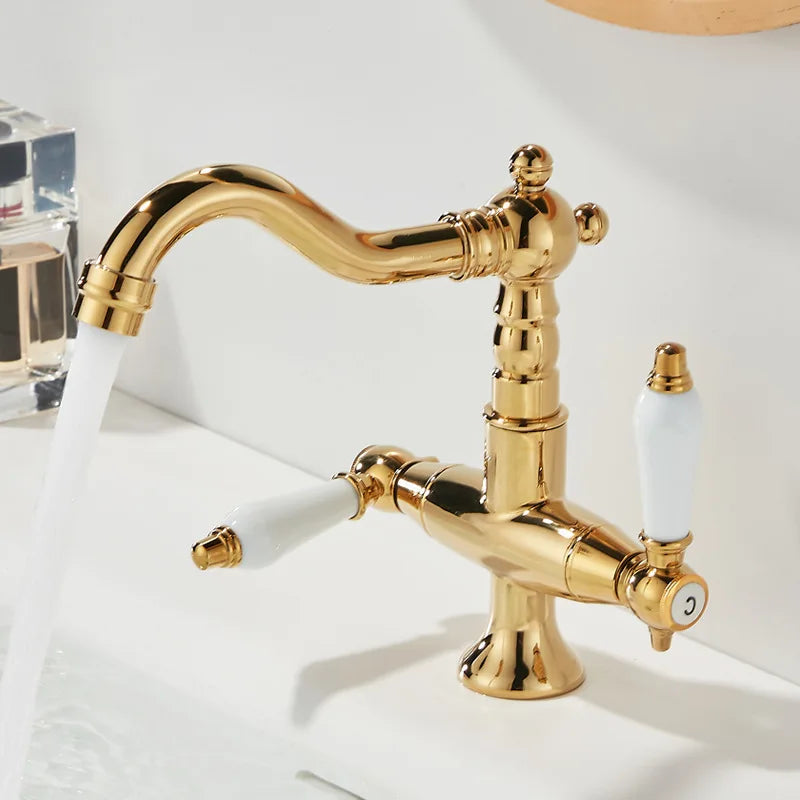 Antiker Messing-Wasserhahn im Industriestil, Einloch-Doppelgriff
