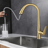 Ausziehbare Küchenarmatur in gebürstetem Gold – Hochwertiger Spültischmischer aus Edelstahl für Warm- und Kaltwasser