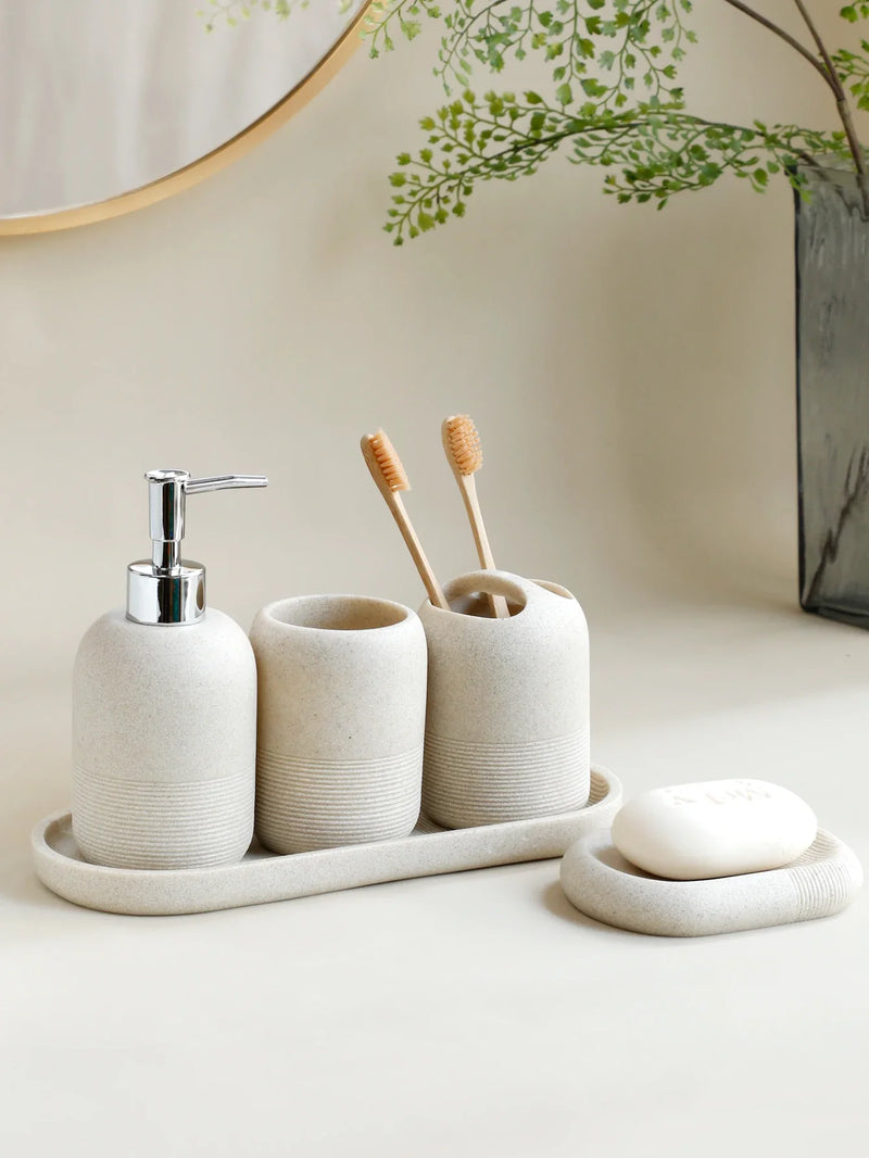 5-teiliges Badezimmer-Accessoire-Set | Beige & Grau
