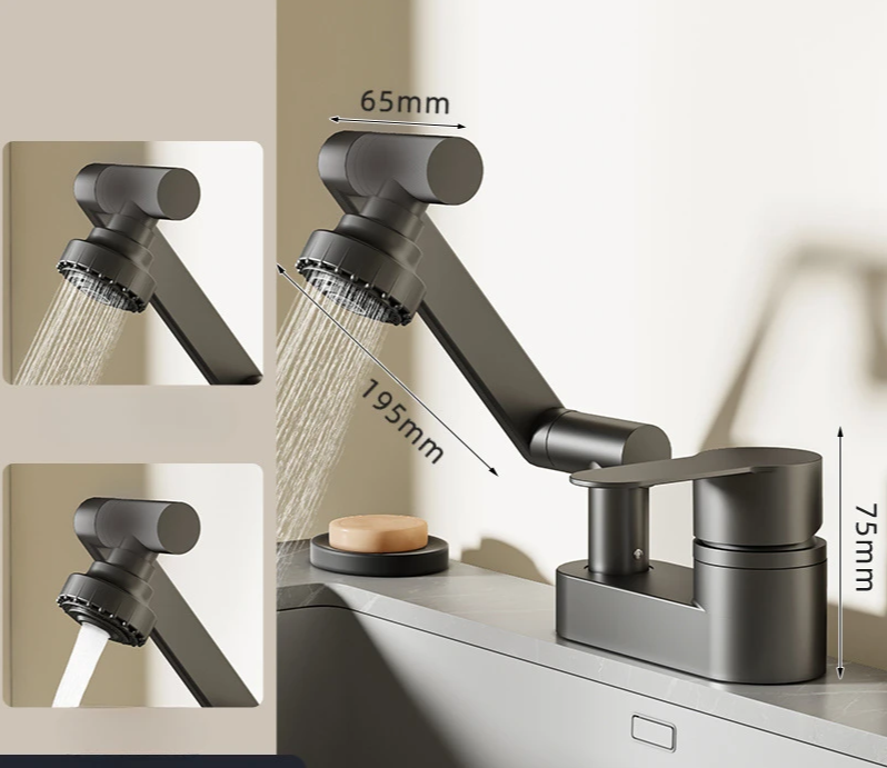 Aqua Twist Duo-Flex Waschtischarmatur – 360° drehbarer Zweilochhahn für Warm- und Kaltwasser