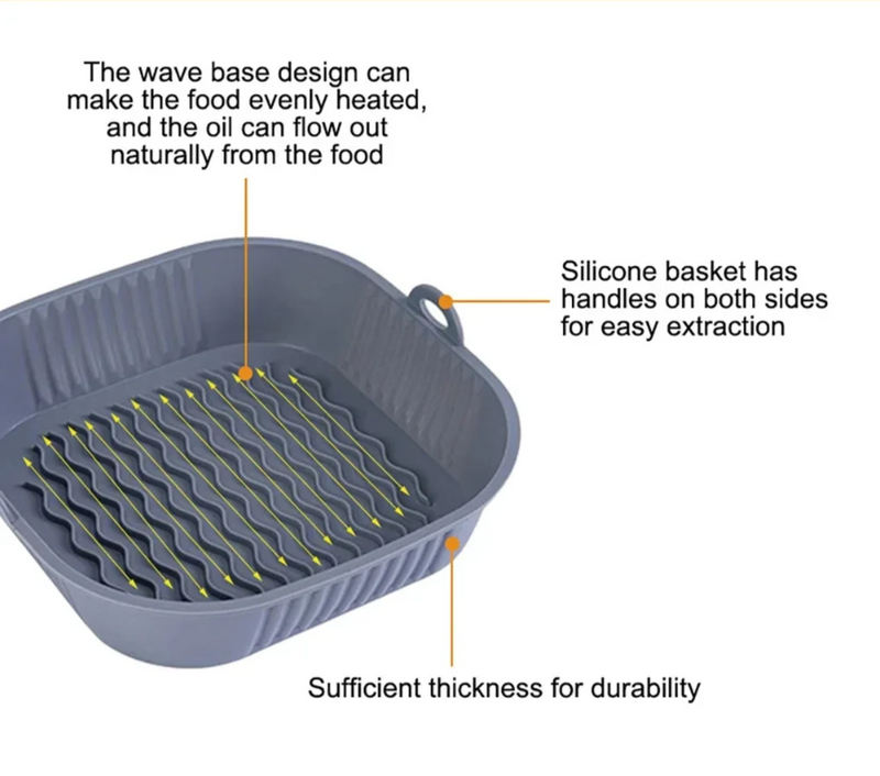 AirBake – Silikon Airfryer Topf & Backform – Wiederverwendbares Quadrat-BBQ- und Ofen-Tablett