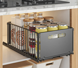 SlideMax Küchen Organizer Set – Ausziehbares Gewürzregal Metall | Schrank Ordnungssystem | Platzsparende Aufbewahrung
