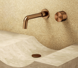 LUMIRA Minimalist Wand-Waschtischarmatur aus Messing – Gebürstetes Gold / Roségold, 2-Loch Unterputz Badarmatur mit Einhebelmischer