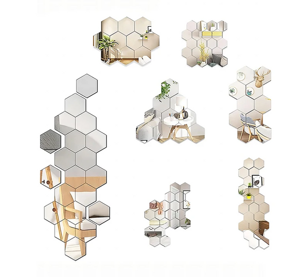 HexaShine – 45-teiliges sechseciges Spiegel-Wandaufkleber-Set