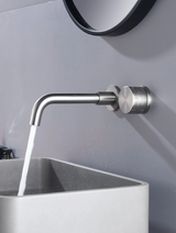 LUMIRA Minimalist Wand-Waschtischarmatur aus Messing – Gebürstetes Gold / Roségold, 2-Loch Unterputz Badarmatur mit Einhebelmischer