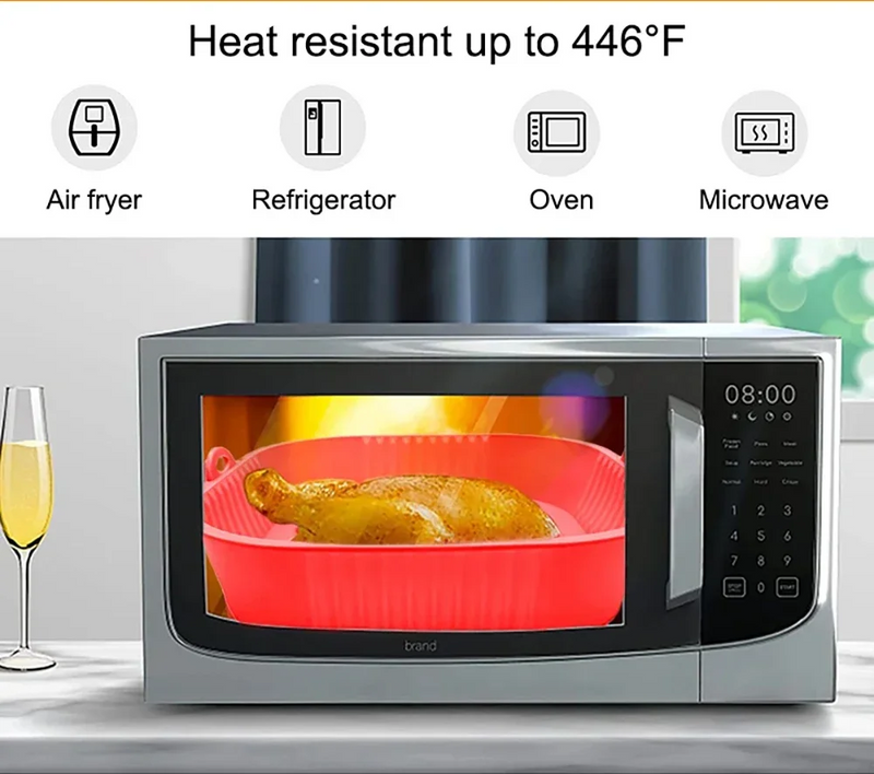AirBake – Silikon Airfryer Topf & Backform – Wiederverwendbares Quadrat-BBQ- und Ofen-Tablett