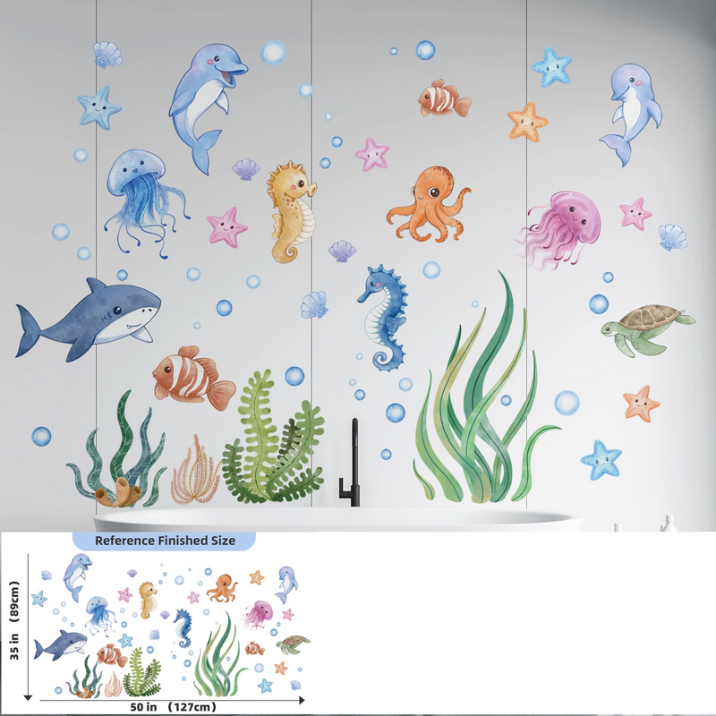 SeaWorld Wandtattoos Unterwasserwelt – Meerestiere Kinderzimmer Aufkleber mit Schildkröte, Delfin & Fisch