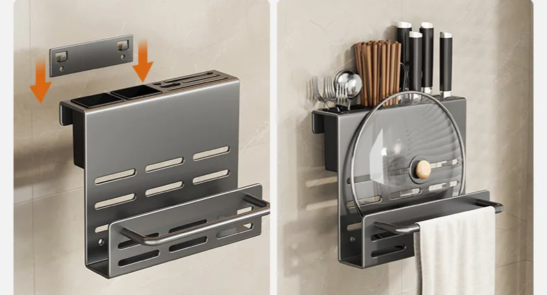 ChefSpace Wandmontierter Messerhalter mit Schneidebrett-Aufbewahrung – Edelstahl