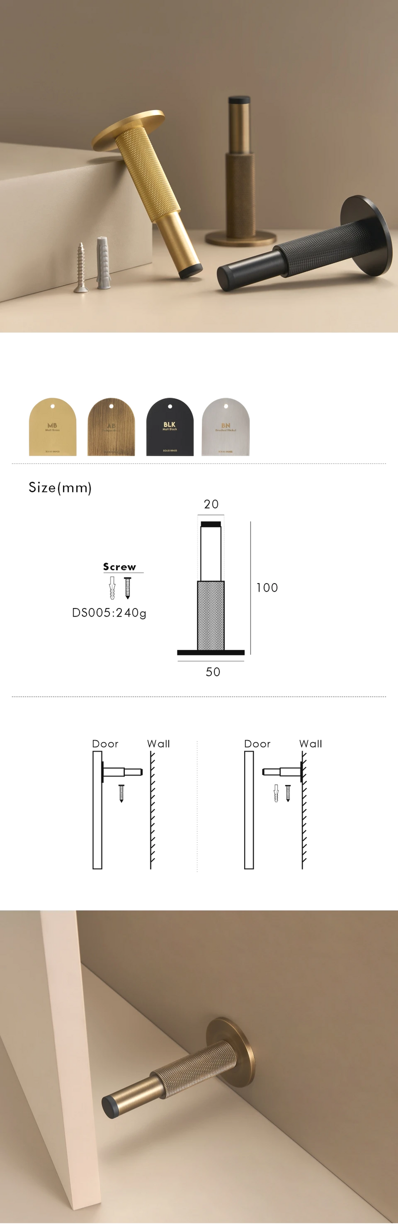 Nurlin Messing Knurled Türstopper
