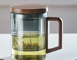 TeeMoment Aufgussbecher – 500-ml-Teeglas mit Sieb & Deckel | Hitzebeständiges Borosilikatglas mit Holzgriff | Für Losen Tee & Kaffee
