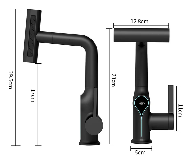 AquaGlow Wasserfall-Waschtischarmatur mit digitaler Temperaturanzeige