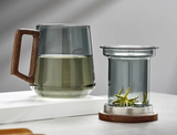 TeeMoment Aufgussbecher – 500-ml-Teeglas mit Sieb & Deckel | Hitzebeständiges Borosilikatglas mit Holzgriff | Für Losen Tee & Kaffee