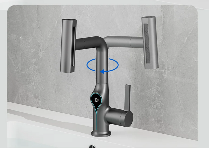 AquaGlow Wasserfall-Waschtischarmatur mit digitaler Temperaturanzeige