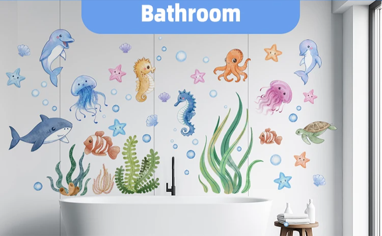 SeaWorld Wandtattoos Unterwasserwelt – Meerestiere Kinderzimmer Aufkleber mit Schildkröte, Delfin & Fisch