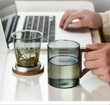 TeeMoment Aufgussbecher – 500-ml-Teeglas mit Sieb & Deckel | Hitzebeständiges Borosilikatglas mit Holzgriff | Für Losen Tee & Kaffee
