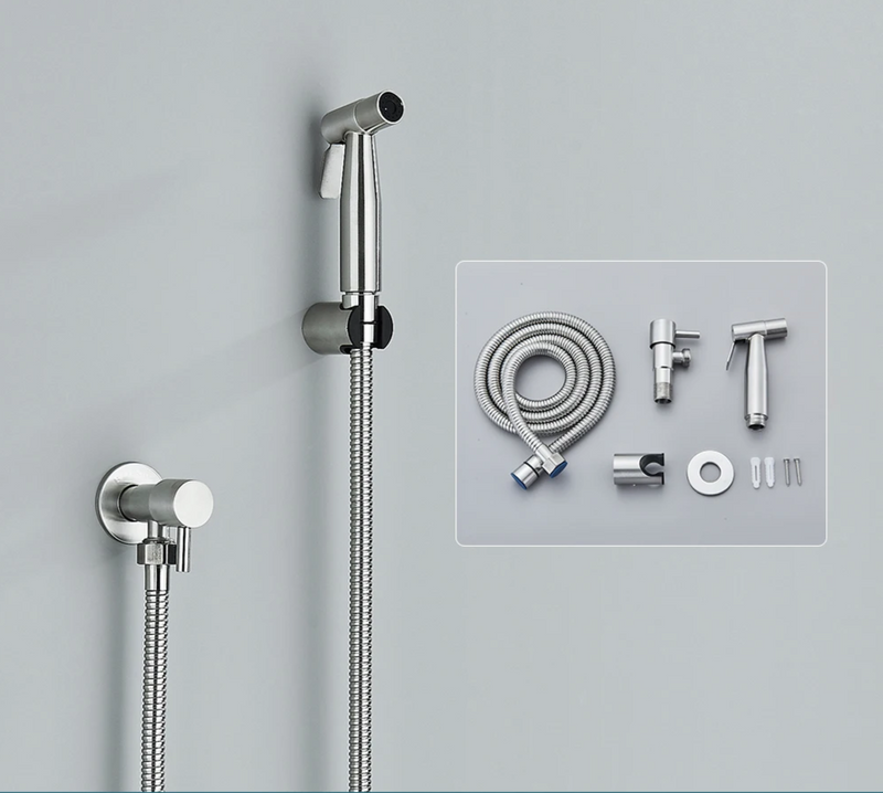 AquaClean Schwarzer Bidet-Wasserhahn – Edelstahl WC-Duschkopf Wandmontage Shattaf Set