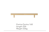 Nurlin T-Bar Messing Möbelgriff – Rund, Extra Lang, Modernes Design für Schränke, Schubladen & Kühlschrank