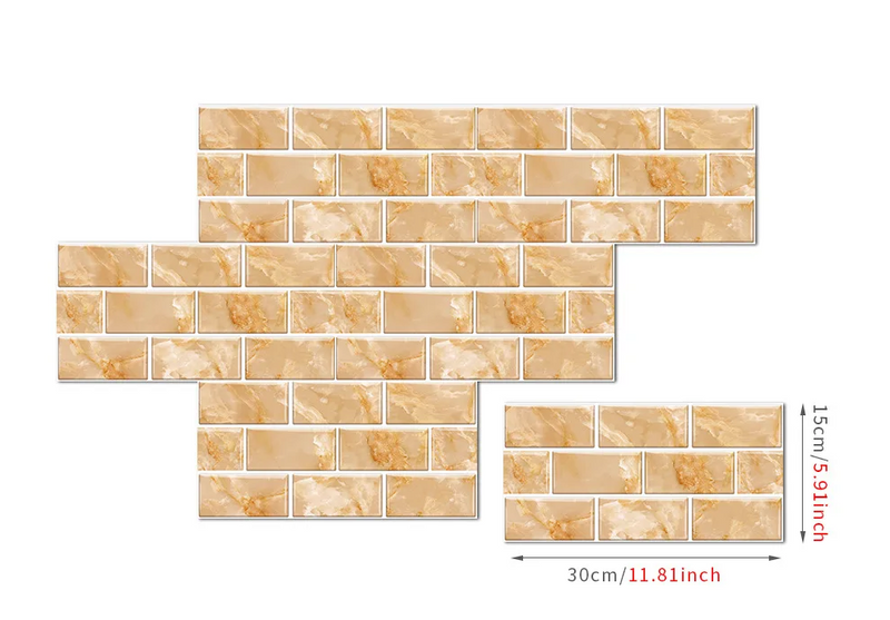 RetroBrick – 6-teiliges Selbstklebendes Retro Ziegelmuster Wandsticker-Set (30x15cm)