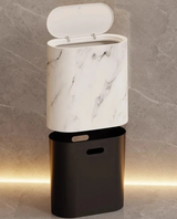 Nordic Marmor-Design Abfalleimer – Schlanker Drückdeckel Mülleimer für Bad & WC