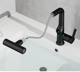 Wasserfall-Waschtischarmatur mit digitaler Temperaturanzeige und höhenverstellbarem Auslauf